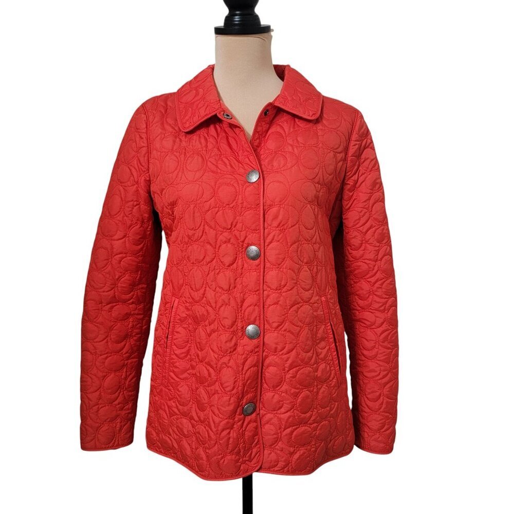 Coach Size S Pomegranate Orange Red Lightweight Quilted Jacket, Gently Used Cond